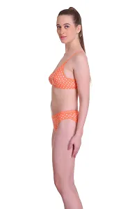 Polka Print  Orange Hosiery Polka Print Lingerie Set For Women-thumb2