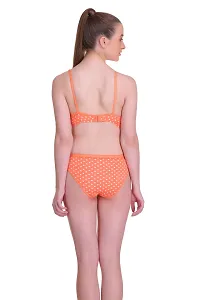 Polka Print  Orange Hosiery Polka Print Lingerie Set For Women-thumb3