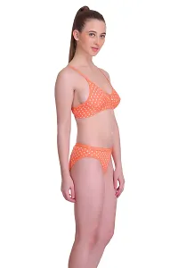 Polka Print  Orange Hosiery Polka Print Lingerie Set For Women-thumb1