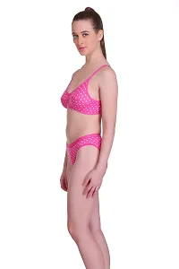 Polka Print  Pink Hosiery Polka Print Lingerie Set For Women-thumb2