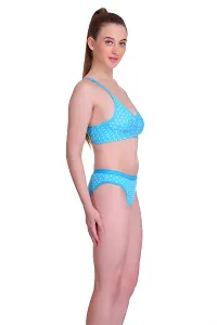 Polka Print  Sky Blue Hosiery Polka Print Lingerie Set For Women-thumb1