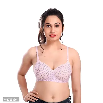 Pink Cotton Blend Printed Bras For Women