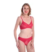 Elegant Pink Cotton Blend Lace Work Lingerie Set For Women-thumb1