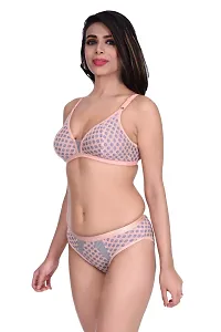 Elegant Peach Cotton Blend Beautiful Printed Lingerie Set For Women-thumb2