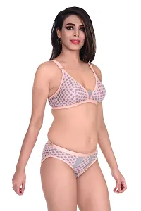 Elegant Peach Cotton Blend Beautiful Printed Lingerie Set For Women-thumb1