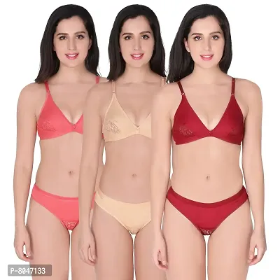 Women Solid Cotton Lingerie Set Pack Of 3-thumb0