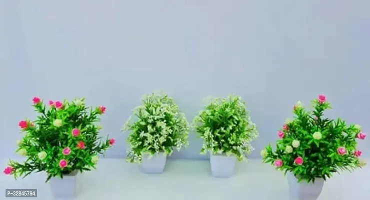 Decorative Plastic Artificial Plants with Vases-15 cm, Pack Of 4-thumb0