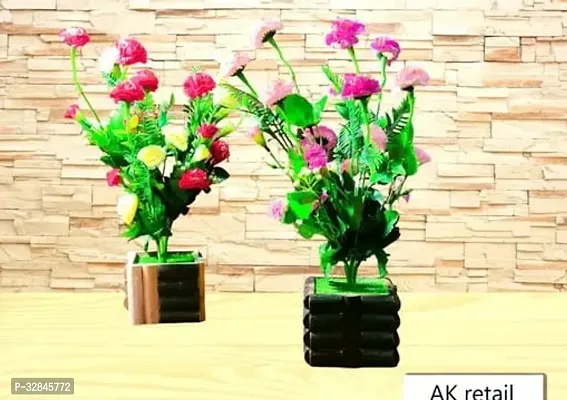 Decorative Plastic Artificial Plants with Vases-15 cm, Pack Of 2-thumb0