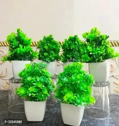 Decorative Plastic Artificial Plants with Vases-15 cm, Pack Of 6