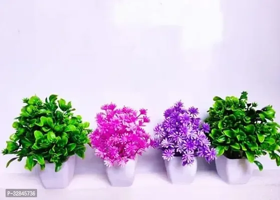 Decorative Plastic Artificial Plants with Vases-15 cm, Pack Of 4