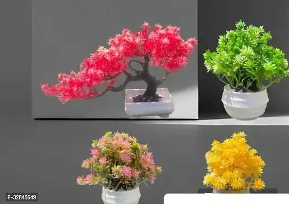 Decorative Plastic Artificial Plants with Vases-20 to 25 cm, Pack Of 4