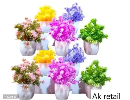 Decorative Plastic Artificial Plants with Vases-15 cm, Pack Of 10