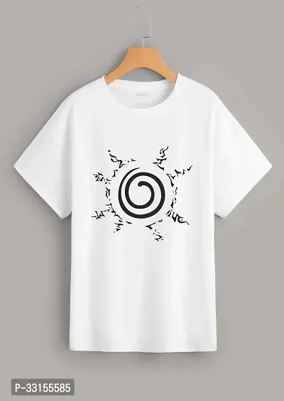 Elegant White Cotton Blend Printed Round Neck Tees For Men