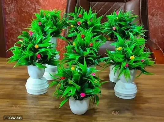 Decorative Plastic Artificial Plants with Vases-15 cm, Pack Of 7-thumb0