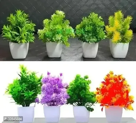 Decorative Plastic Artificial Plants with Vases-15 cm, Pack Of 8-thumb0