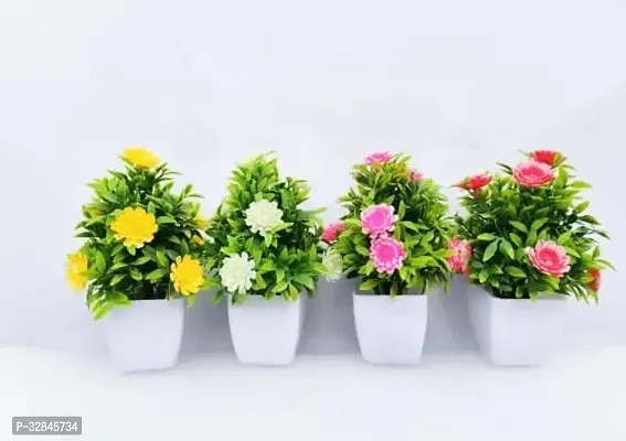 Decorative Plastic Artificial Plants with Vases-15 cm, Pack Of 4