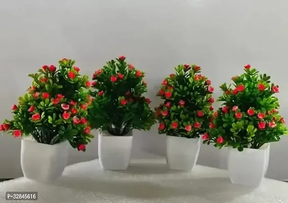 Decorative Plastic Artificial Plants with Vases-15 cm, Pack Of 4-thumb0