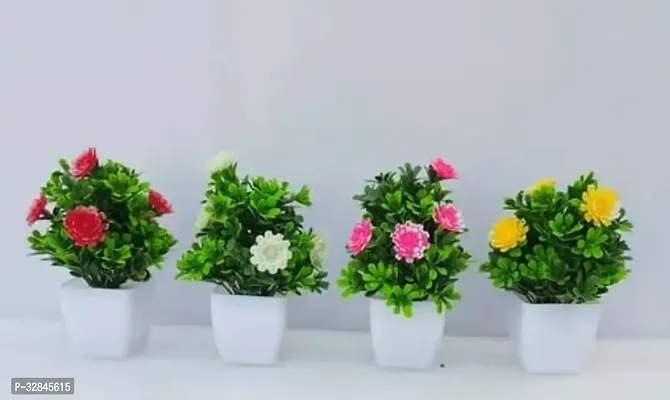 Decorative Plastic Artificial Plants with Vases-15 cm, Pack Of 4