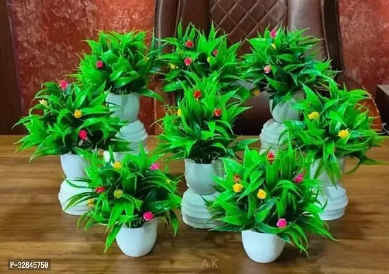 Decorative Plastic Artificial Plants with Vases-15 cm, Pack Of 8