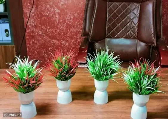 Decorative Plastic Artificial Plants with Vases-15 cm, Pack Of 4