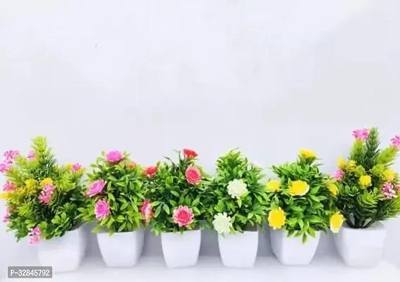 Decorative Plastic Artificial Plants with Vases-15 to 20 cm, Pack Of 6