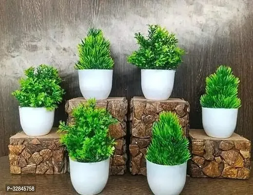 Decorative Plastic Artificial Plants with Vases-15 cm, Pack Of 6-thumb0