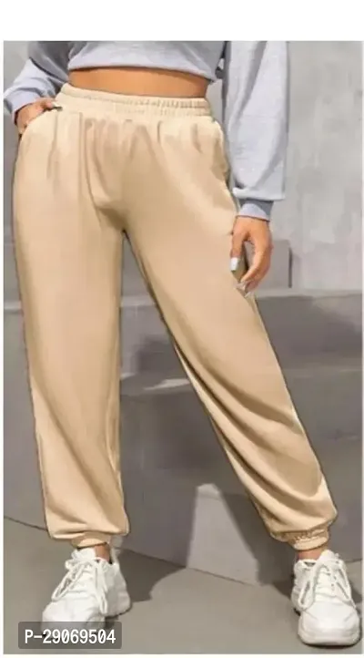 Elegant Beige Cotton Blend Solid Trouser For Women