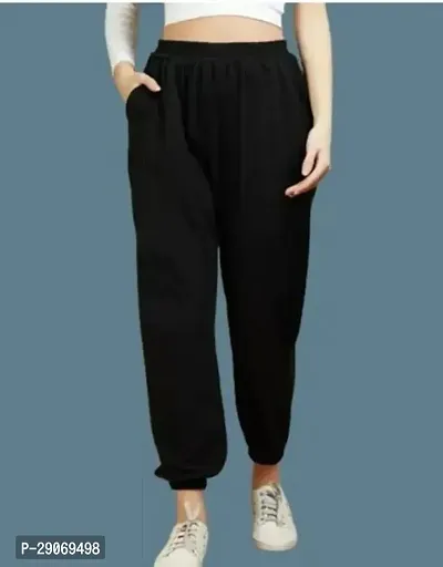 Elegant Black Cotton Blend Solid Trouser For Women-thumb0