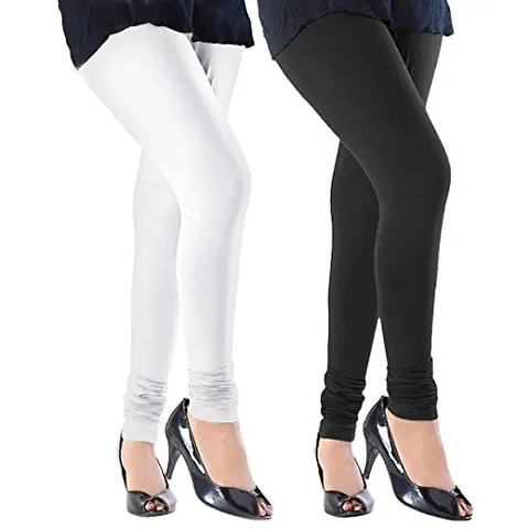 Aaru Collection Women's Regular Fit Leggings (Cotton Lycra Leggings_White, Black_XL)