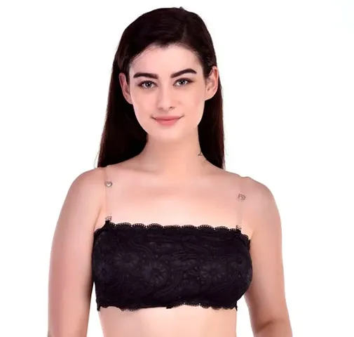 Deevaz Combo of 2 Padded Tube Bra in Black & White Poly-Lace Fabric with  Removable Transparent Straps : : Fashion