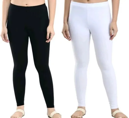 Trendy Cotton Lycra Solid Leggings for Women (Pack Of 2)