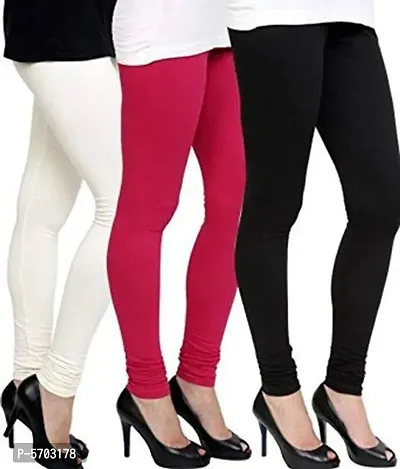 Elegant Cotton Solid Leggings For Women- Pack Of 3-thumb0