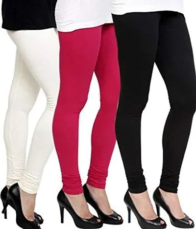 Stylish Cotton Solid Leggings For Women (Pack Of 3)