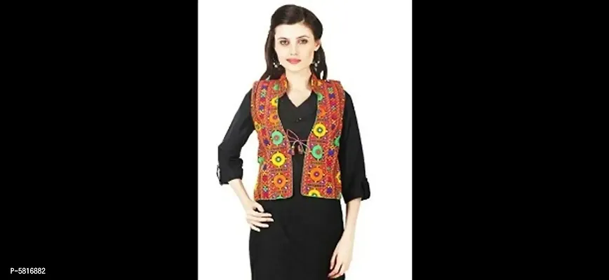 Stylish Cotton Sleeveless Ethnic Jacket For Women-thumb0
