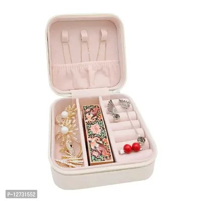 Small Jewellery Box, Square PU Leather Jewellery Box Organiser Portable Mini Travel Jewelry Storage Case with Zipper