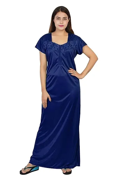 Fancy Solid Satin Nighty/Night Gown For Women