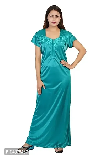 Women's Premium Stylish Satin Half Sleeve Nighty/Nightgown/Maxi/Nightdress/Sleepwear-thumb0