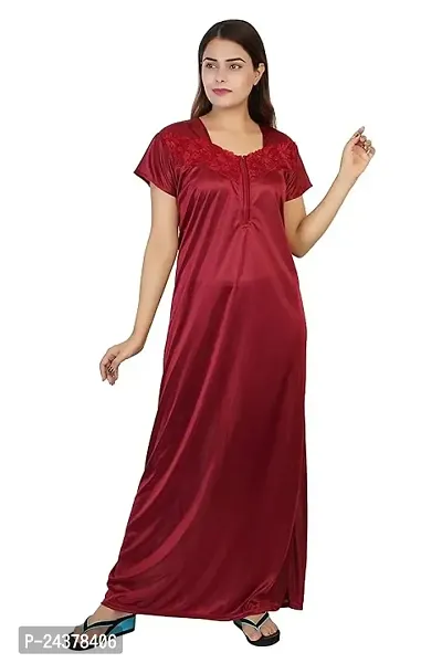 Women's Premium Stylish Satin Half Sleeve Nighty/Nightgown/Maxi/Nightdress/Sleepwear-thumb0