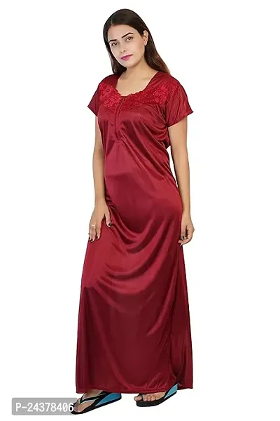 Women's Premium Stylish Satin Half Sleeve Nighty/Nightgown/Maxi/Nightdress/Sleepwear-thumb3