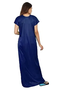 Elegant Navy Blue Satin Solid Nighty For Women-thumb3