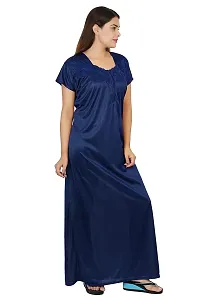 Elegant Navy Blue Satin Solid Nighty For Women-thumb1