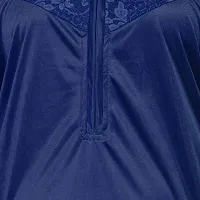 Elegant Navy Blue Satin Solid Nighty For Women-thumb2