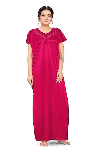 Fancy Satin Solid Nighty/Night Gown For Women