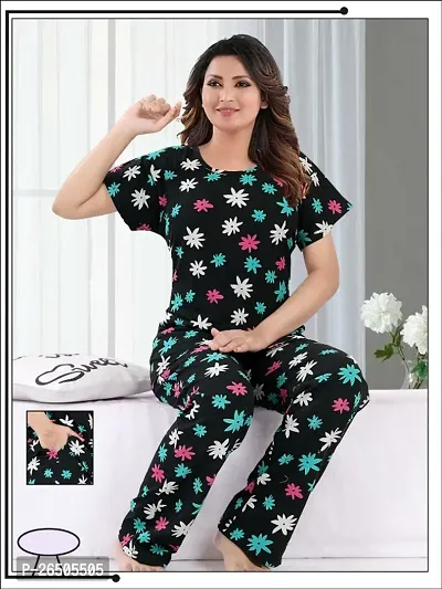 Womens Cotton Star  Dot Printed Night Suit Set of Top  Pyjama