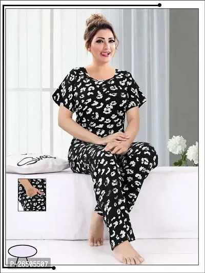 Womens Cotton Star  Dot Printed Night Suit Set of Top  Pyjama-thumb0