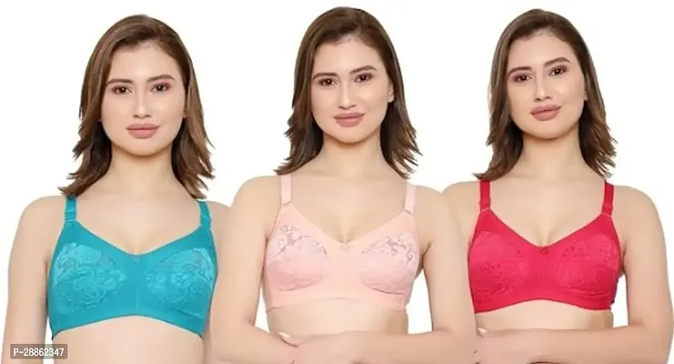 Women Net Non-Padded Wire Free Regular Bra Pack of 3