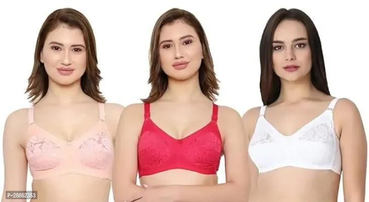 Women Net Non-Padded Wire Free Regular Bra Pack of 3