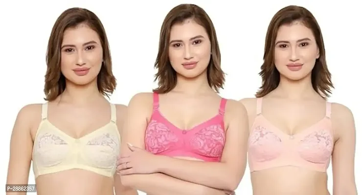 Women Net Non-Padded Wire Free Regular Bra Pack of 3