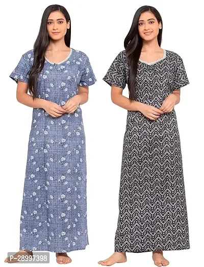 Women Cotton Maxi Nighty Groun Free size Pack of 2