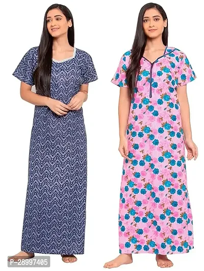 Women Cotton Maxi Nighty Groun Free size Pack of 2-thumb0